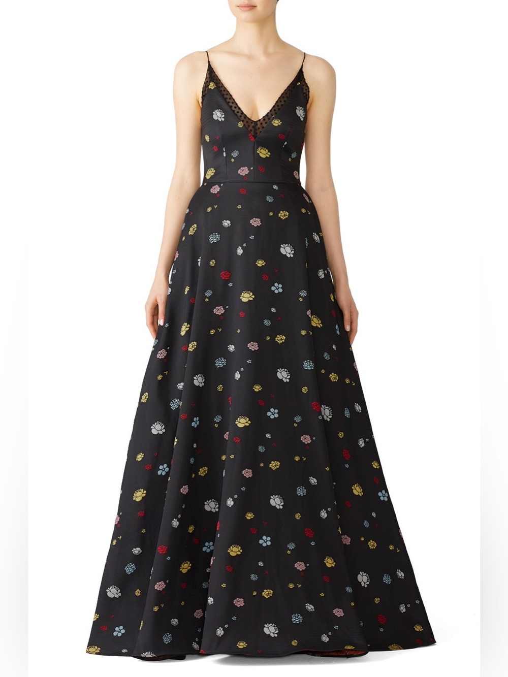 Monique Lhuillier Black Maxi Dress with Multicolor Floral Print